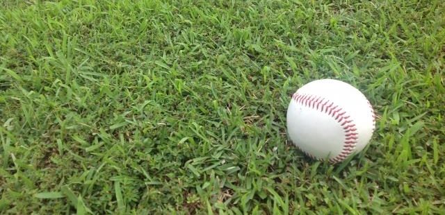 野球ボールと芝生